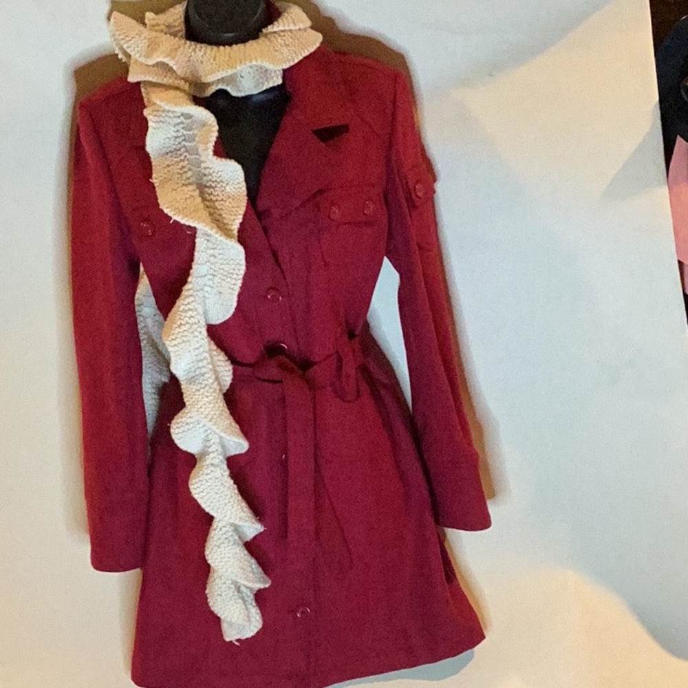 BODY CENTRAL RED WOOL BLEND FITTED WINTER COAT SZ. S